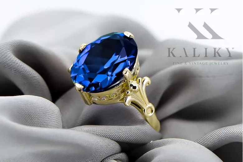 Zafiro Oro amarillo de 14 quilates Anillo Estilo vintage vrc369y